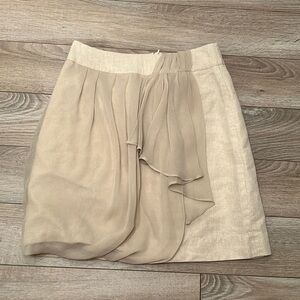 New Baraschi Anthropologie gold shimmer mini skirt cotton/linen size 2 ruffle